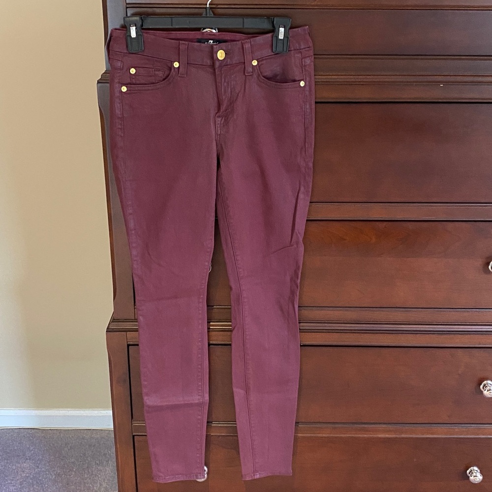 7 For All Mankind Maroon Jeans with Gold Buttons